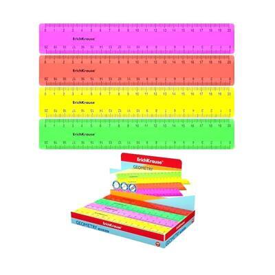 Линейка пластиковая ErichKrause Neon Solid, 20см, ассорти из 4 цветов, в коробке-дисплее